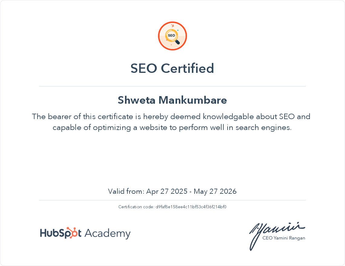 SEO certificate